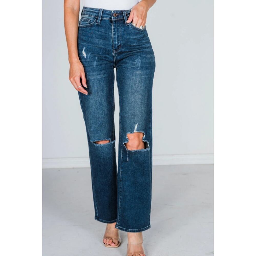 Judy Blue‎ High Waist Ripped Knee Dad Jeans Blue Size 25